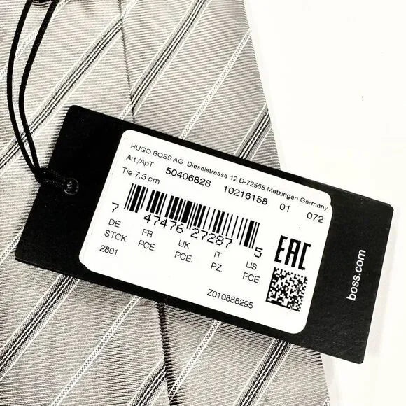 Hugo Boss Grey stripe tie NWT